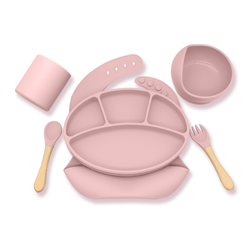 Cross-Border Hot-Selling Children's Silicone Tableware, Baby Fork and Spoon Supplementary Food Tableware Set, Silicone Tableware 6-Piece Feeding Set