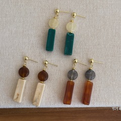 法式复古简约撞色方形亚克力耳环女时尚轻奢高级感气质耳钉耳饰品