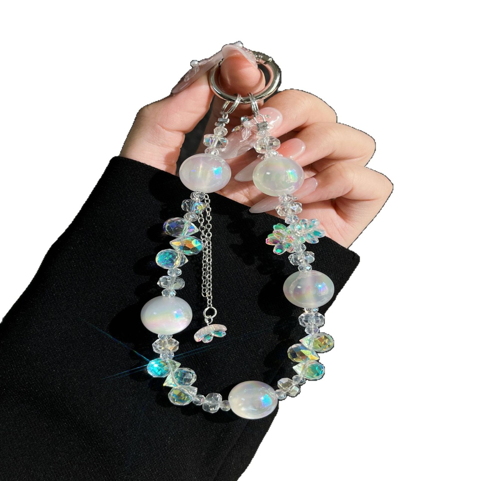 Cadena de la caja del teléfono móvil borla especial flor vidriado cuentas redondas cuentas de cristal cordón del teléfono móvil caja ciega adornos de joyería