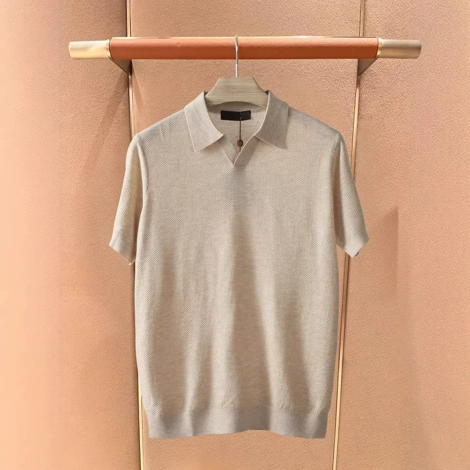 Мужской летний вязанный свитер polo футболка с коротким рукавом, Slim fit, V-образный вырез