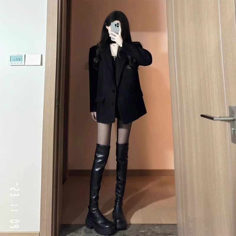 韩系气质宽松休闲显瘦百搭西服高级感灰色小个子西装外套女秋装|undefined
