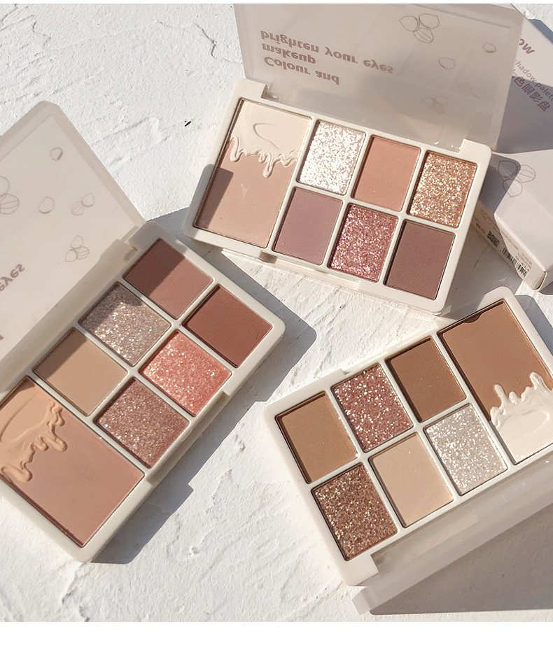 xixi Chestnut 7-color Eyeshadow Palette, Oatmeal Milk tea, nude Chestnut Milk Coffee, Earth Tone Eyeshadow, pearlescent and matte, versatile undefined