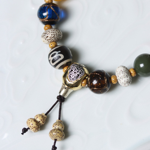 High-end Temple Style Star and Moon Bodhi Root Incense Ash Glass Eighteen Seeds Bracelet Heart Sutra South Red Men and Women Buddhist Rosary Necklace