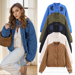 クロスボーダー貿易婦人服 2025 冬ヨーロッパとアメリカンスタイルの小さなスタンドカラーシングルブレスト長袖刺繍入りコットンジャケット女性用 A15067