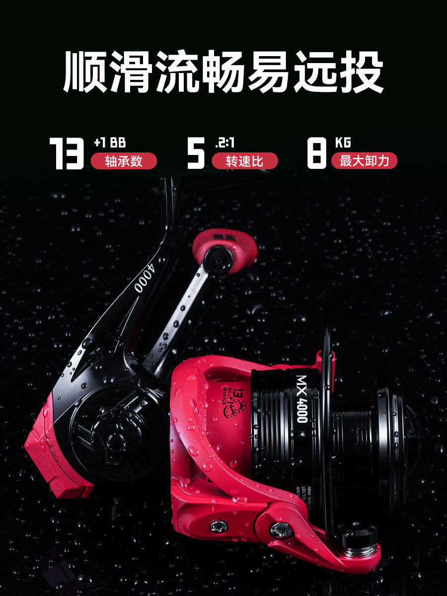 Sr. carrete gapless rueca caliente rojo 13 + 1 rueda de pesca cabeza de metal rueda de pesca carrete de pesca carretera rueda asiática tiro largo