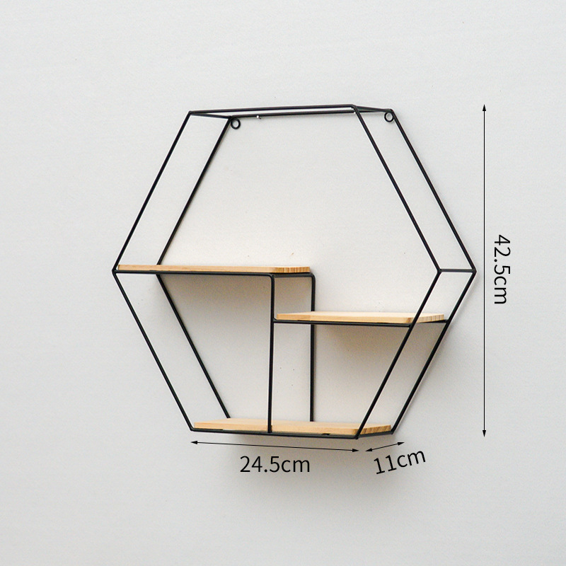 Estante Decorativo de Pared de Hierro y Madera Estilo Nórdico para Sala de Estar