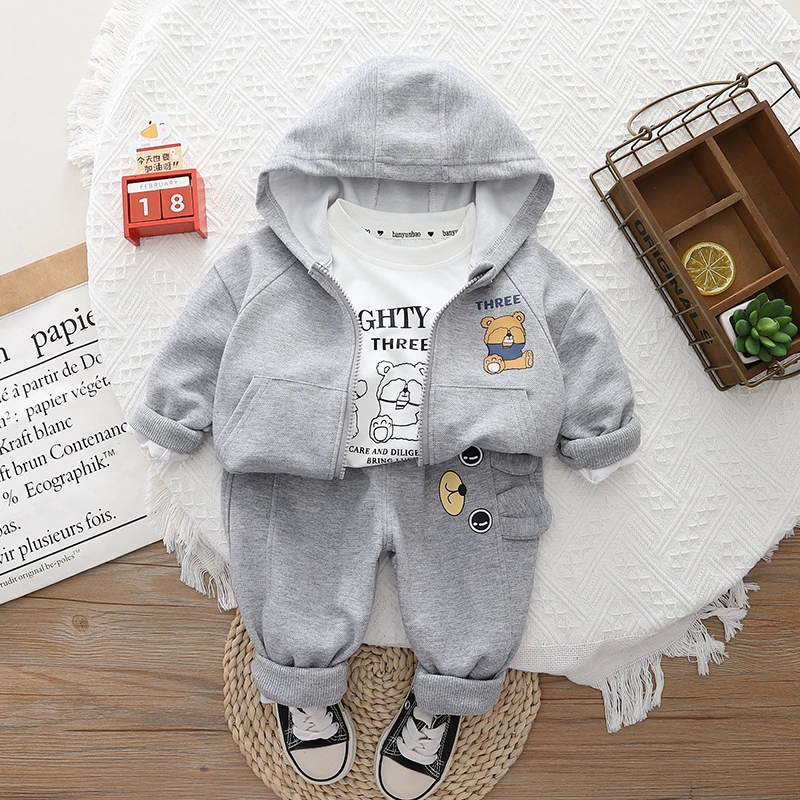 Autumn children's set for boys, cartoon cute hoody, western style, with little bears, 3 piece set