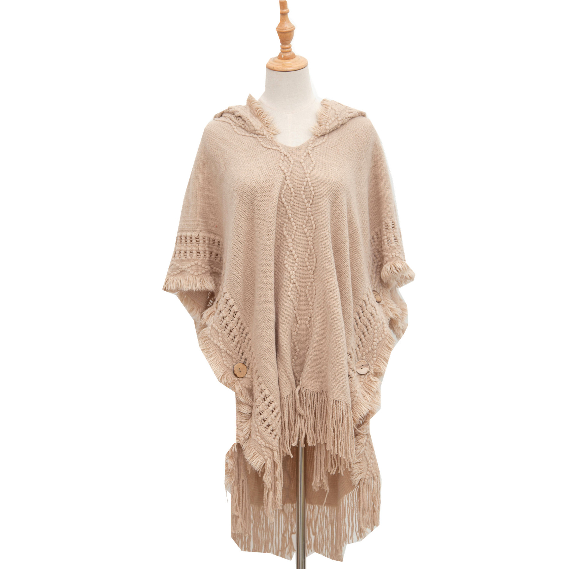 Unisex Cape Spring and winter plus-size knit button-hooded cape cape_voghion.com