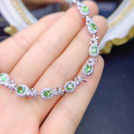 新款天然沙弗莱手链S925银镶嵌主石3*4mm百搭网红爆款女饰批发