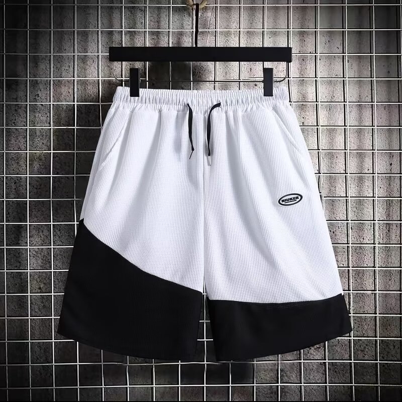 Dünne, lässige Sporthose für Herren, schweißabsorbierend, atmungsaktiv, Übergröße, locker, trendig, Fünf-Punkt-Schnitt_voghion.com