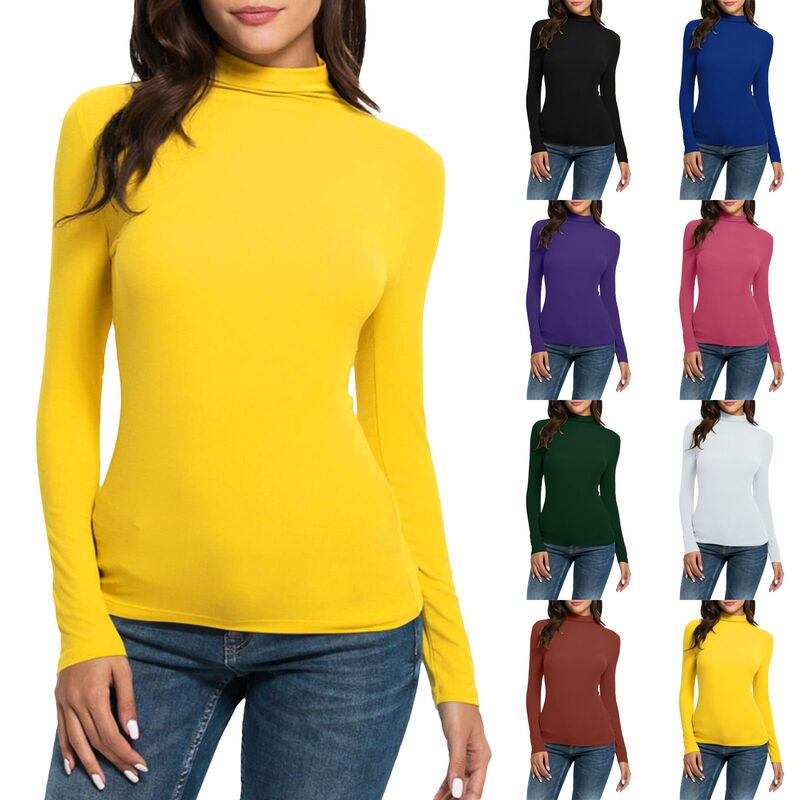 2022 European and American new women's casual long-sleeved turtleneck solid color half turtleneck slim stretch T-shirt top bottoming shirt 2022 European and American new women's casual long-sleeved turtleneck solid color half turtleneck slim stretch T-shirt top bottoming shirt