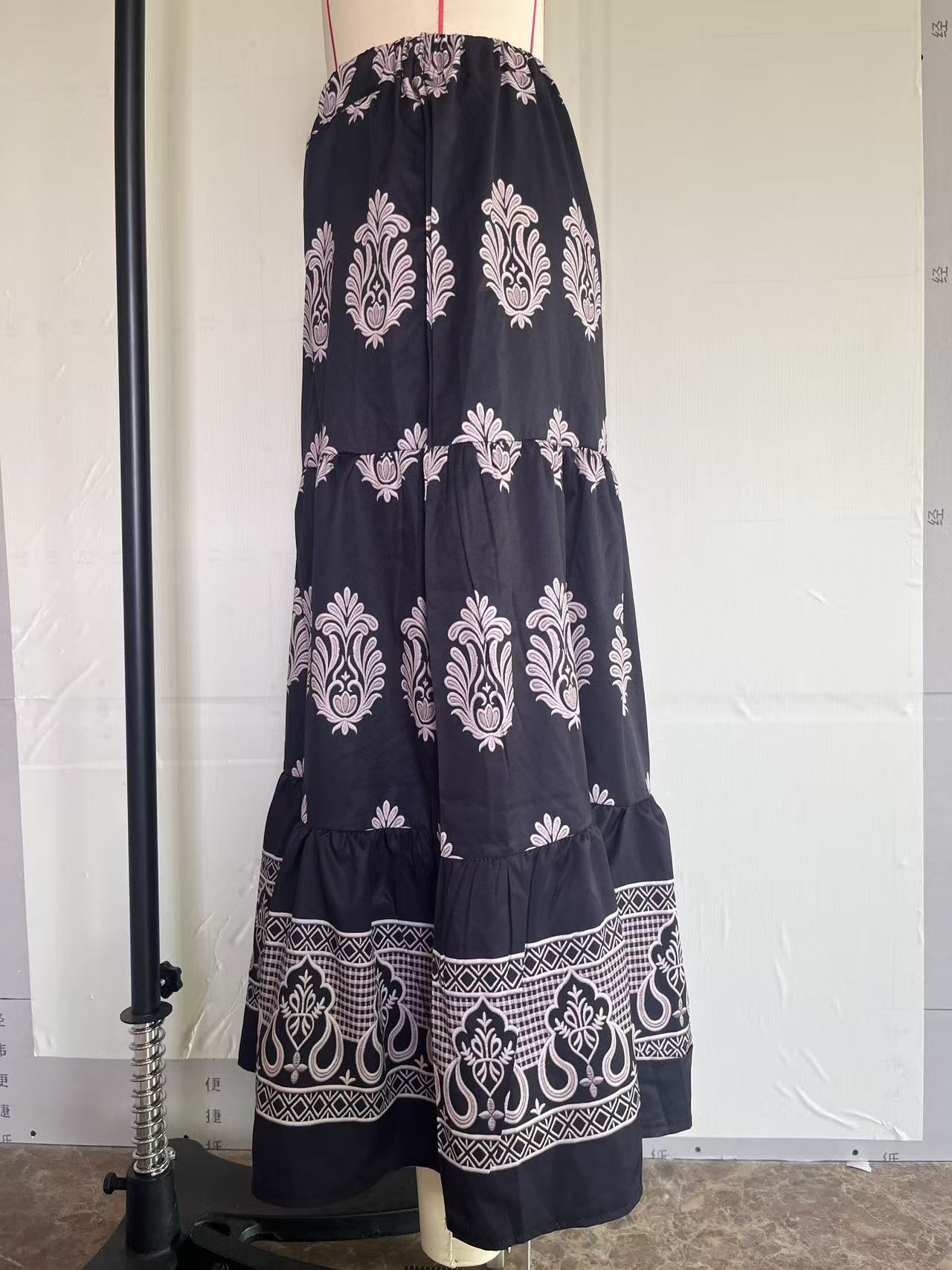 Bohemian Style Women's Spring And Summer High-waisted Printed A-line Skirt, Casual Beach Vacation Floral Long Skirt_ecoleips.com