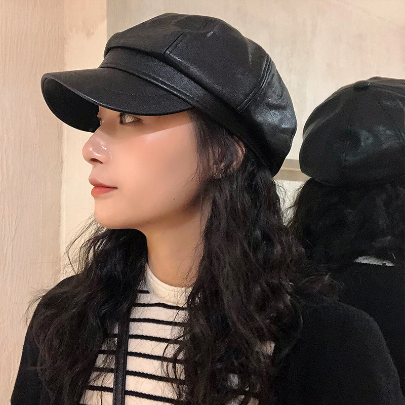 秋季新款呢子八角帽子女字母金属标画家贝雷帽复古云朵帽小众百搭|undefined