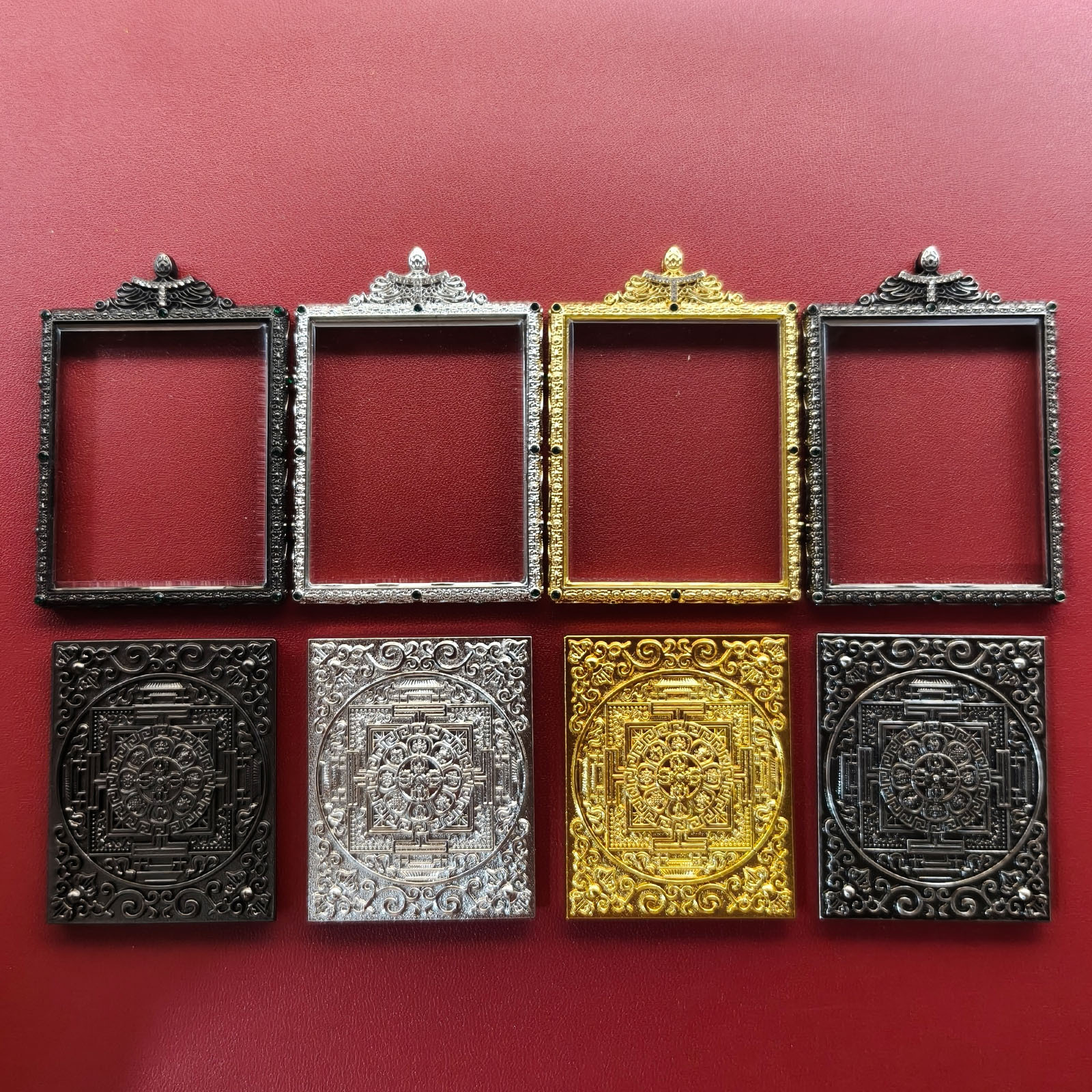 New Xizang-style Thangka Gau box, 4*5cm pendant, gold and silver empty box, Buddhist amulet, portable Thangka, Eight Auspicious Symbols Mandala
