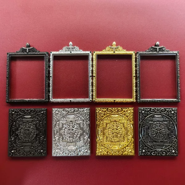 New Xizang-style Thangka Gau box, 4*5cm pendant, gold and silver empty box, Buddhist amulet, portable Thangka, Eight Auspicious Symbols Mandala
