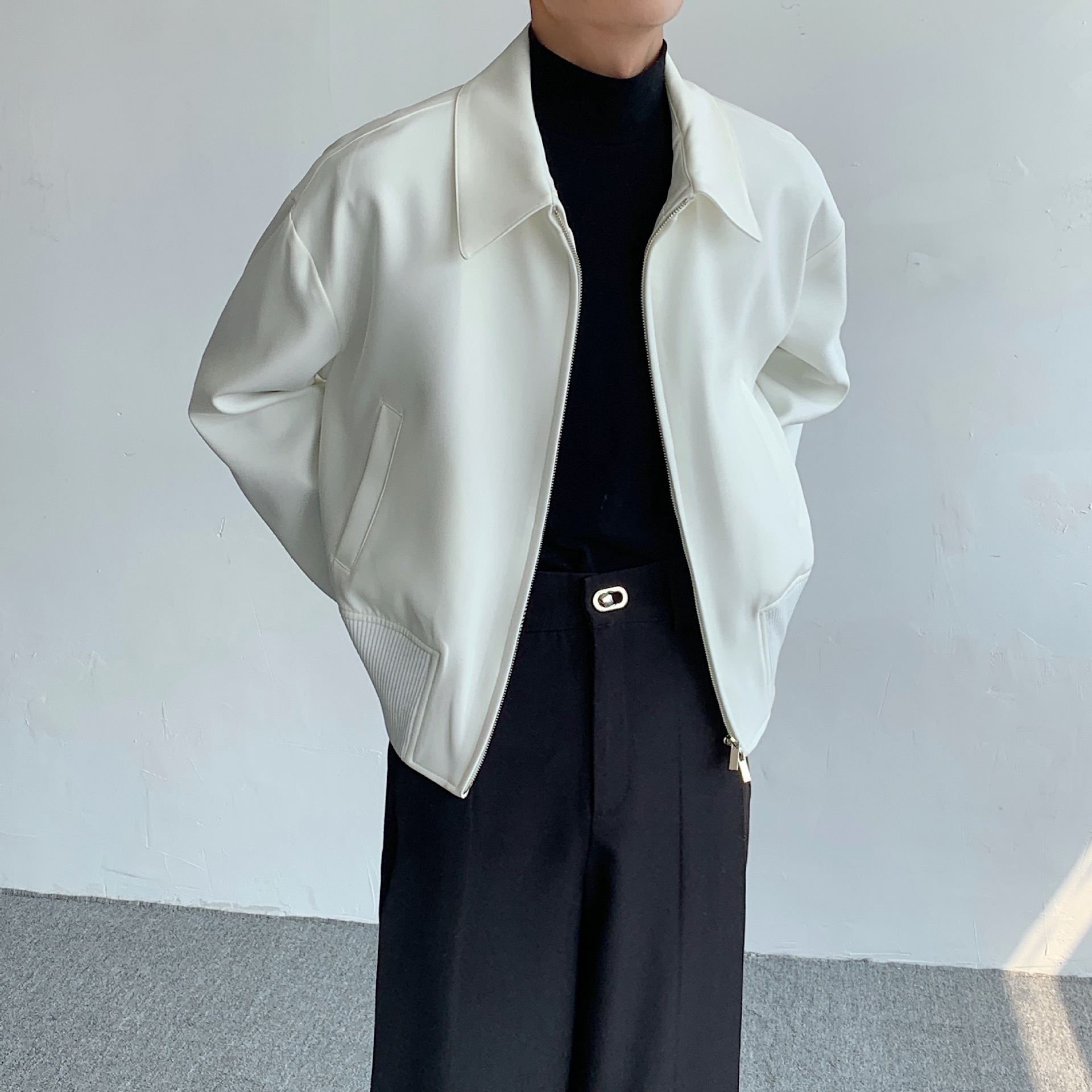 New men's trendy and high-end autumn executive jacket with shoulder pads, short cardigan and zipper, baseball jersey_voghion.com