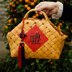 新中式ウェディングギフト包装、記念品ギフトバッグ、新築祝い、満月祝い、中秋節ギフトボックス、編み込み式の喜事用バスケット