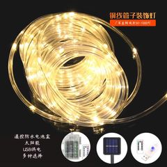 Ledソーラー銅線パイプライトストリング屋外防水pvcレインボーチューブイルミネーションクリスマス庭ドレスストリングライト