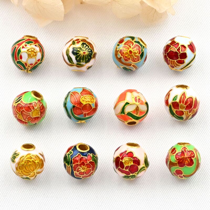 Ancient gold oil drop ball twelve birthday flower transfer bead round bead diy perforated bead bracelet necklace accessories