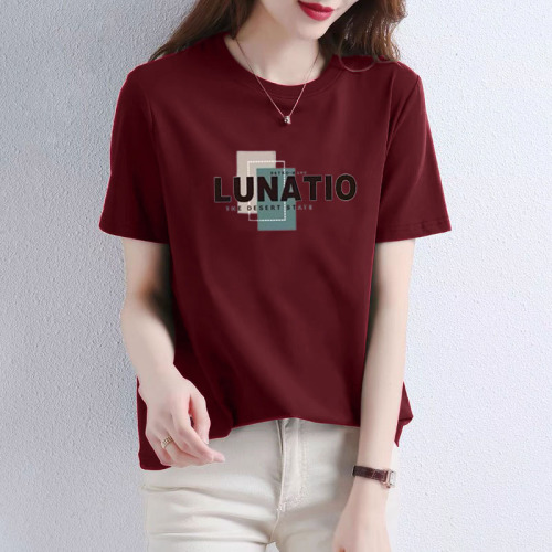 100% Pure Cotton 2025 Summer New Black Short-Sleeve T-Shirt for Women, Plus Size, Slimming Medium-Length Hip-Hiding Top