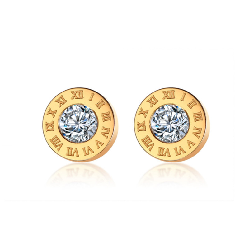 Japonés y coreano simple moda redonda diamante romano digital titanio acero Stud pendientes Mujer Red rojo elegante todo fósforo pendientes de moda pendientes image 7