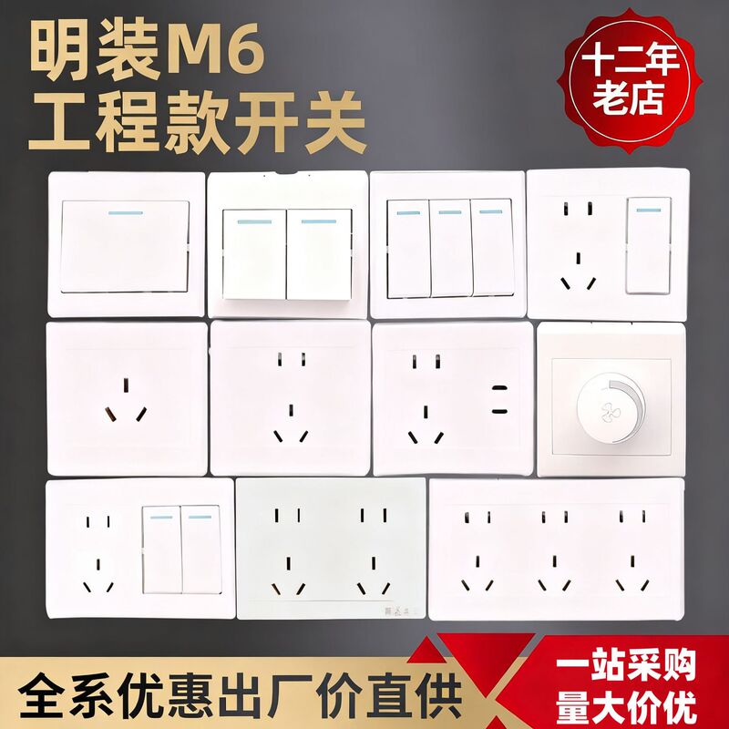 Home Improvement Electrician Wall Switch Socket Two, Three, Five Hole International Electrician Surface-Mounted 86 Type Decorative Panel Durable Pure Copper