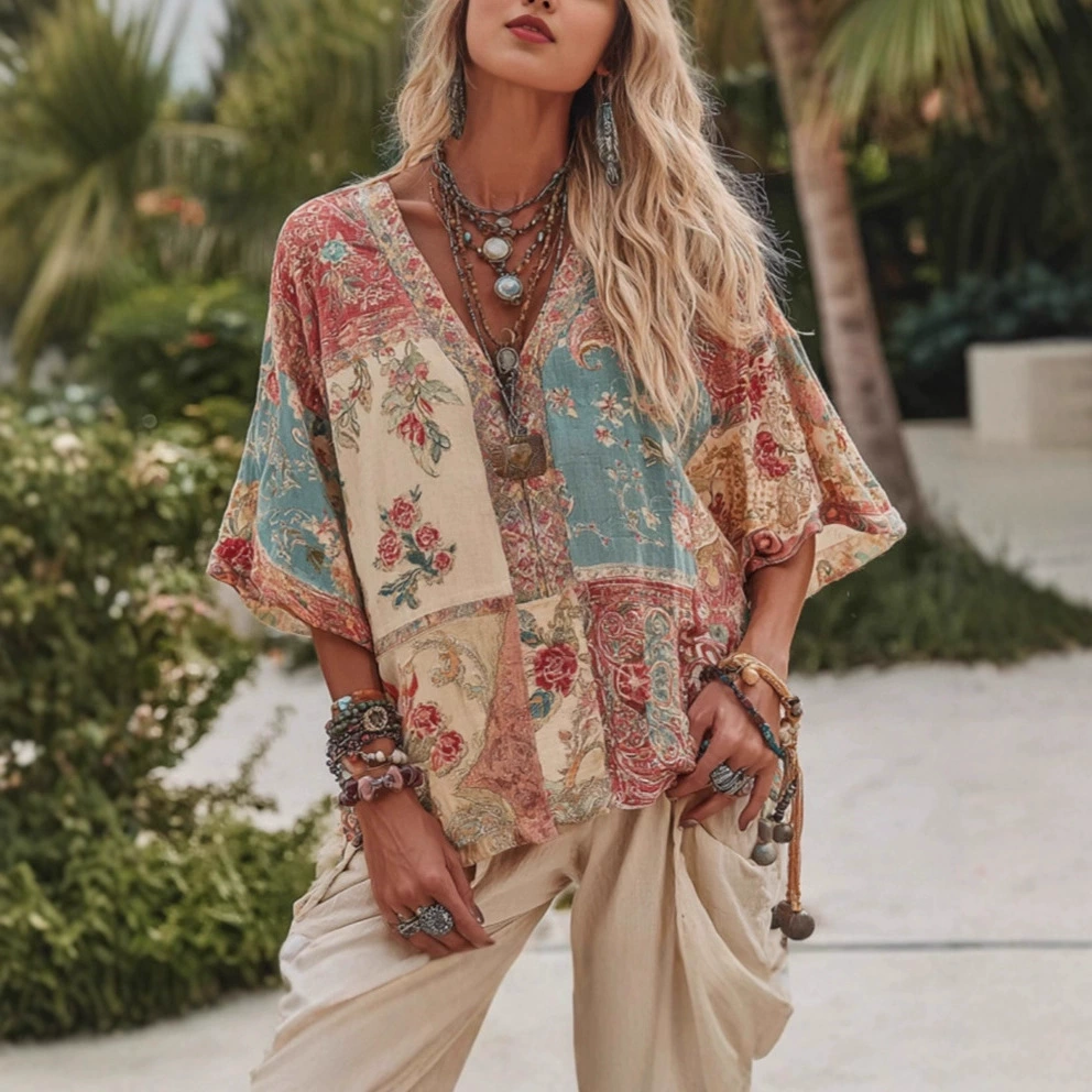 Новые трансграничные европейские и американские осенние элегантные топы с длинными рукавами и открытыми плечами Amazon с 3D-принтом для женщин