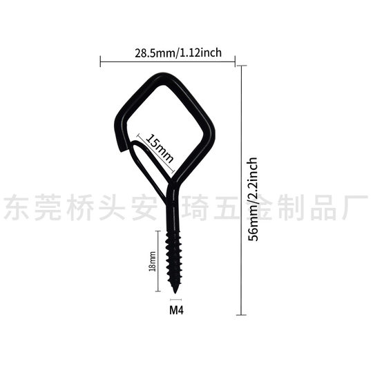 M4 cross-border new diamond hook water chestnut hook screw Q hook 2.2 inch square anti-spring