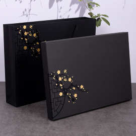 厂家直销黑色丝巾羊绒围巾包装盒空盒子长方形礼品盒梅花服装礼盒