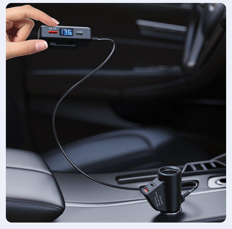 Car Charger 120W Multi-Function Fast Charging 2025 New Model Pd Four-Port USB Digital Display 12V24V High Power