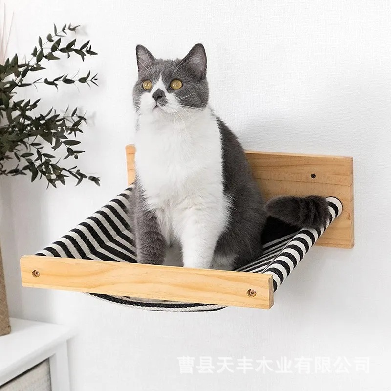 跨境木质猫吊床墙上悬挂猫吊床实木宠物猫窝宠物玩具装饰