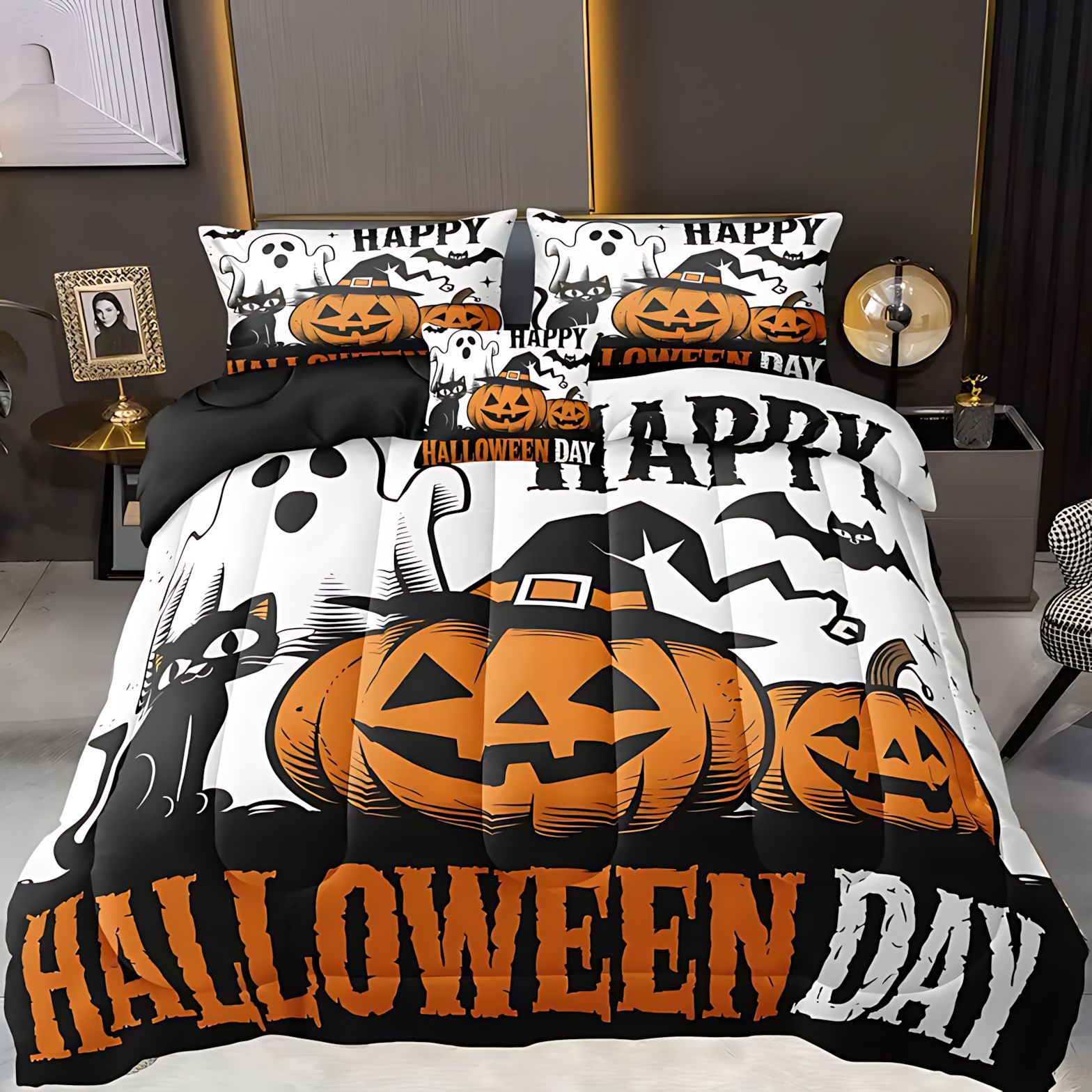 TEMU / JIT Halloween calabaza textil doméstico transfronterizo impresión digital 3D 180gms set de colcha suministro directo