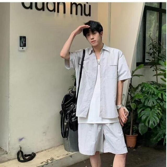 Summer Short-sleeved Shirt suit Men's and Women's High-end Sense Couple's Short-sleeved Shorts Two-piece Fashion Brand Sports Leisure suit