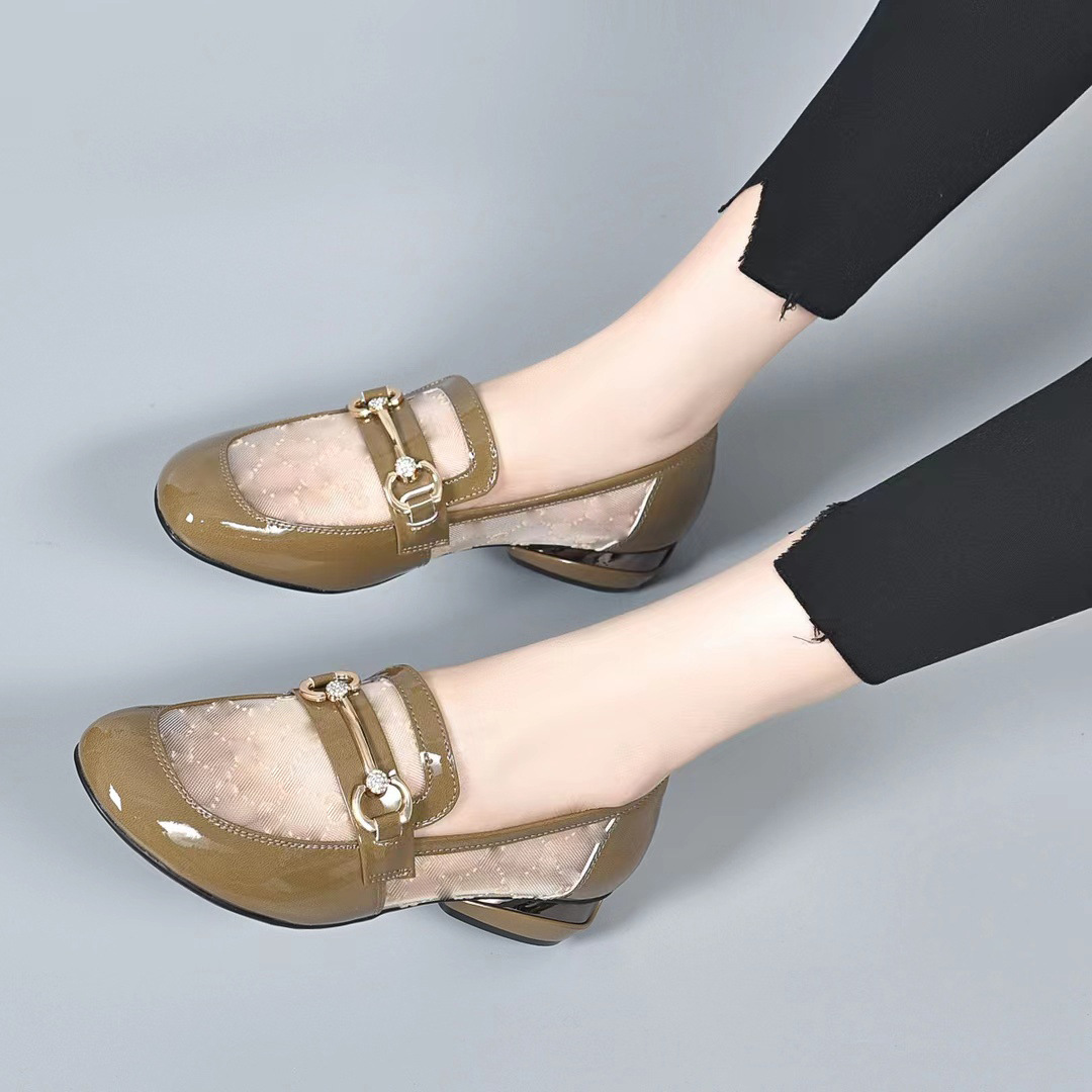 Sandal nữ quai chữ V đế thấp da mềm lưới thoáng khí kiểu Anh — Màu đen chi tiết 5