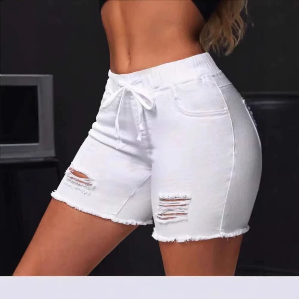 [Cross-border trading), white denim skirt, shorts, trousers, European style, high waist]