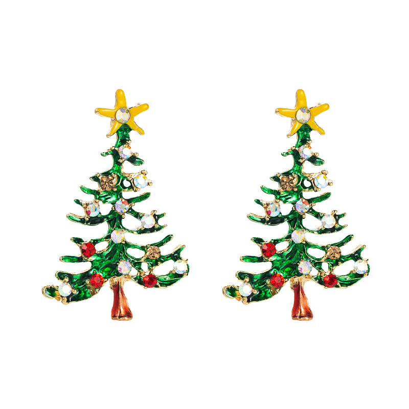 Christmas Series Alloy Dripping Oil Diamond Christmas Tree Earrings display picture 6