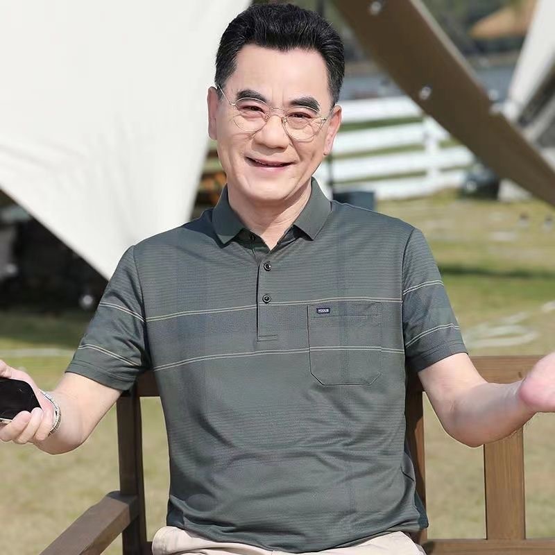 真ポケット男性半袖polo半袖tシャツカジュアル薄い通気綿ストライプtシャツ男性上着|undefined