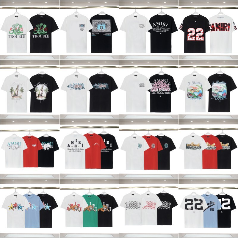 Cross-Border Wholesale Trendy Brand Amiri Short-Sleeved T-Shirt with Printed Logo, Fashionable Casual Style, Celebrity-Inspired Short-Sleeved T-Shirt