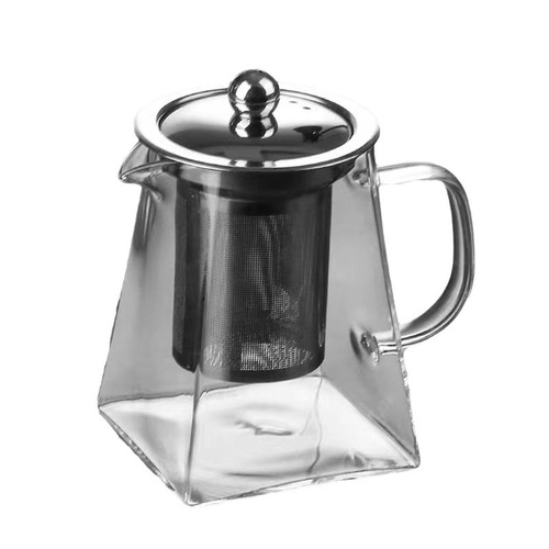 Square glass teapot, high borosilicate fair teapot, stainless steel teapot wholesale with filter, high temperature glass flower teapot