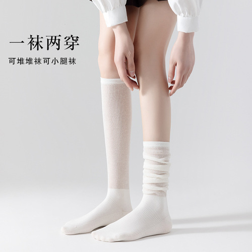 Ankle socks for women, summer thin breathable mesh plain color versatile cotton socks, sweat-absorbent breathable medium-long stack socks