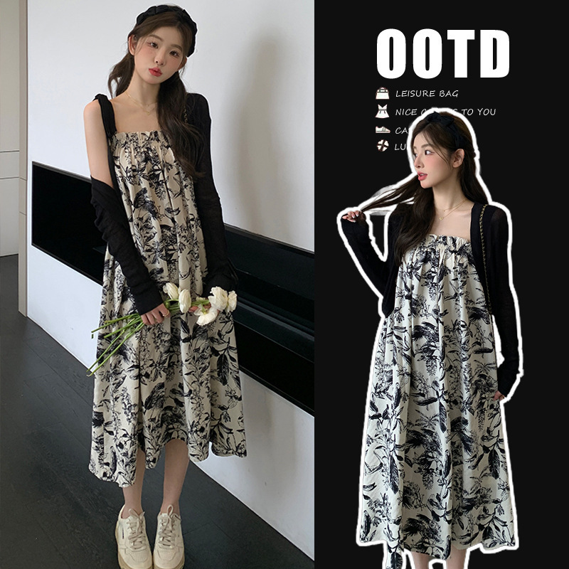 Summer Bare Machine Sexy Bow Sling Skirt Black Sun Protection Cardigan Top Fashion Pregnant Women Two-piece Suit Summer Bare Machine Sexy Bow Sling Skirt Black Sun Protection Cardigan Top Fashion Pregnant Women Two-piece Suit
