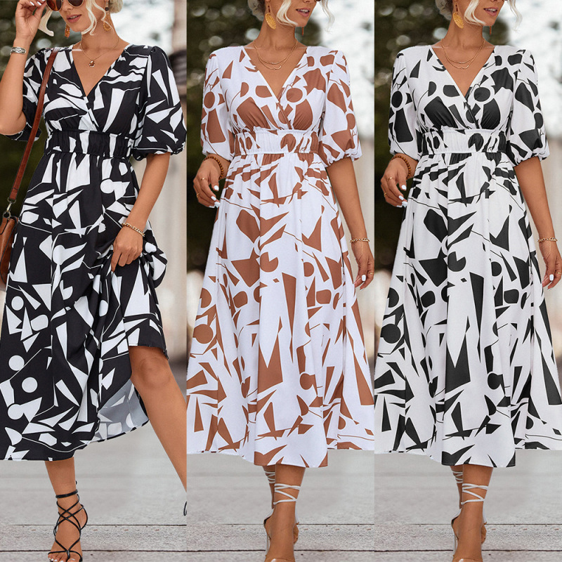 2026 Spring and Summer New Products Ebay Amazon Best-Selling Independent Site Hot-Selling Cross-Border European and American V-Neck Puff Sleeve Dress