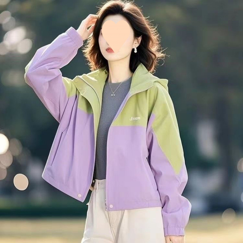 2025火春装高级感好看冲锋衣女减龄漂亮洋气休闲紫色连帽外套|undefined