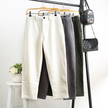 灯芯绒女裤宽松韩版萝卜裤复古九分裤子女秋冬高腰棉条绒哈伦裤