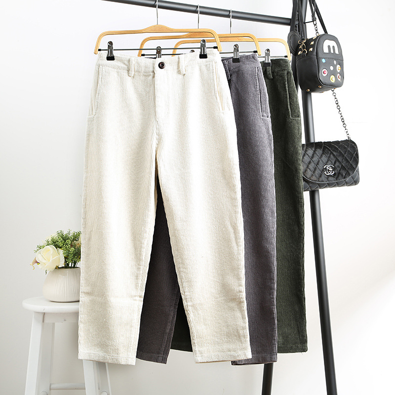 灯芯绒女裤宽松韩版萝卜裤复古九分裤子女秋冬高腰棉条绒哈伦裤