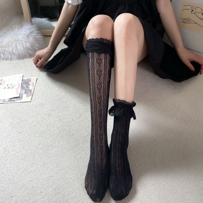 Women's Sweet Heart Shape Lace Printing Over The Knee Socks A Pair display picture 2