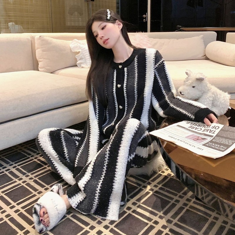 欧美风冬季半边绒睡衣宽松圆领开衫简约炸街软糯加厚慵懒家居服|undefined