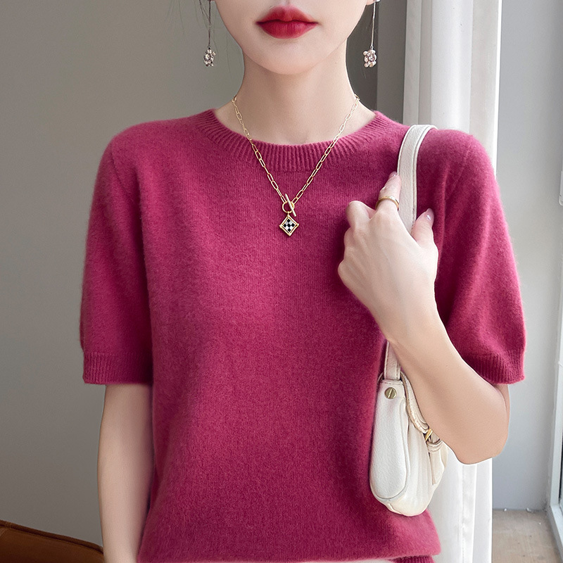 First-line clothing ladies short sleeve round neck seamless sweater half sleeve T-shirt base sweater autumn and winter new wholesale