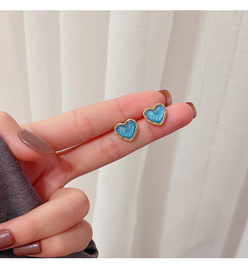 Korean style blue small heart-shaped earrings