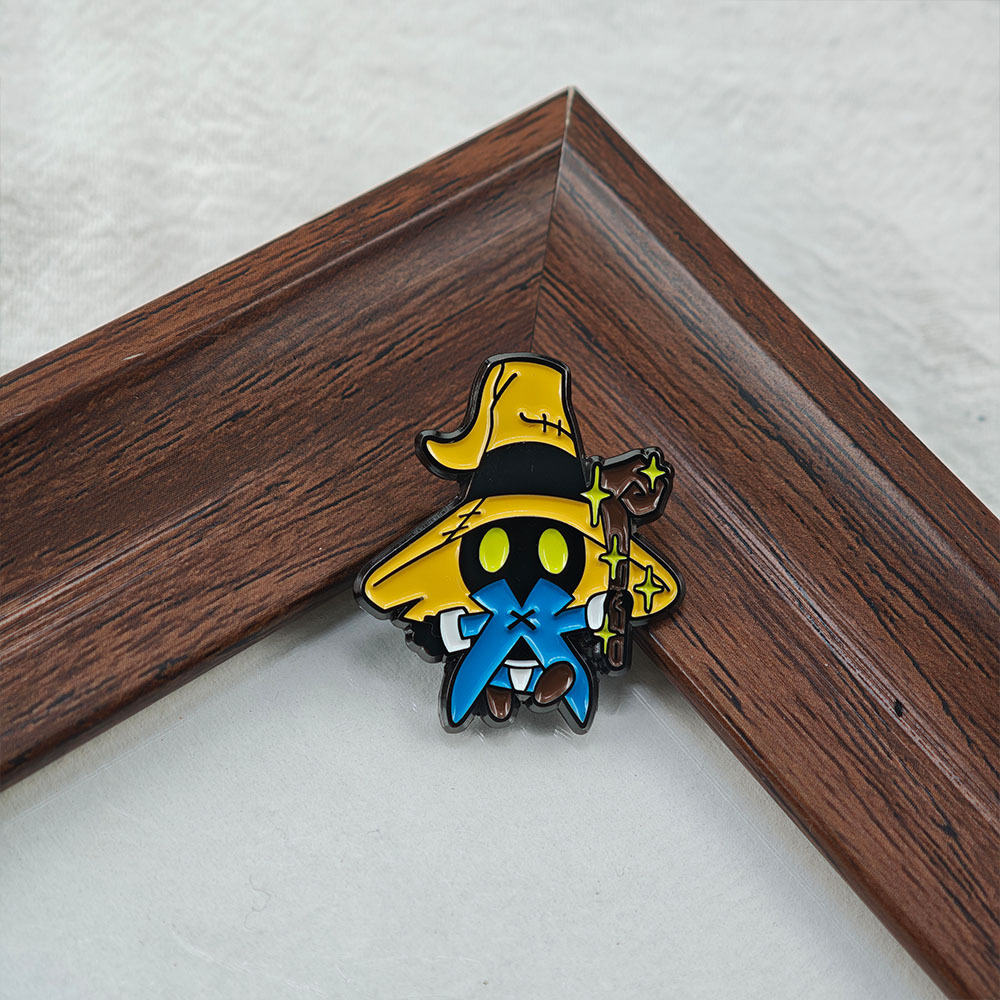 Q-version Vivi Black Magician enamel brooch, Final Fantasy 9 inspired character badge, RPG game accessory